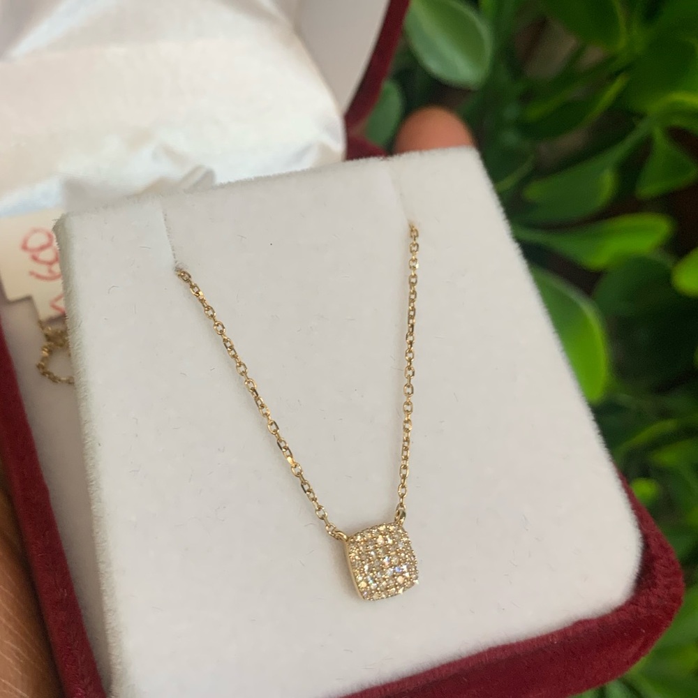 Genuine 14K Yellow Gold Mejuri Square Páve Necklace - Picture 3 of 4